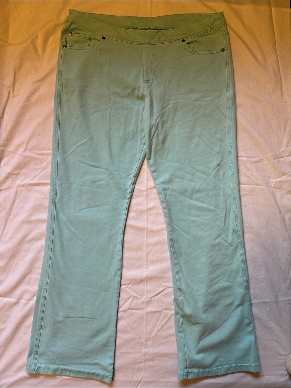 “Pajama Jeans” Light Mint Green Straight-Leg Pants